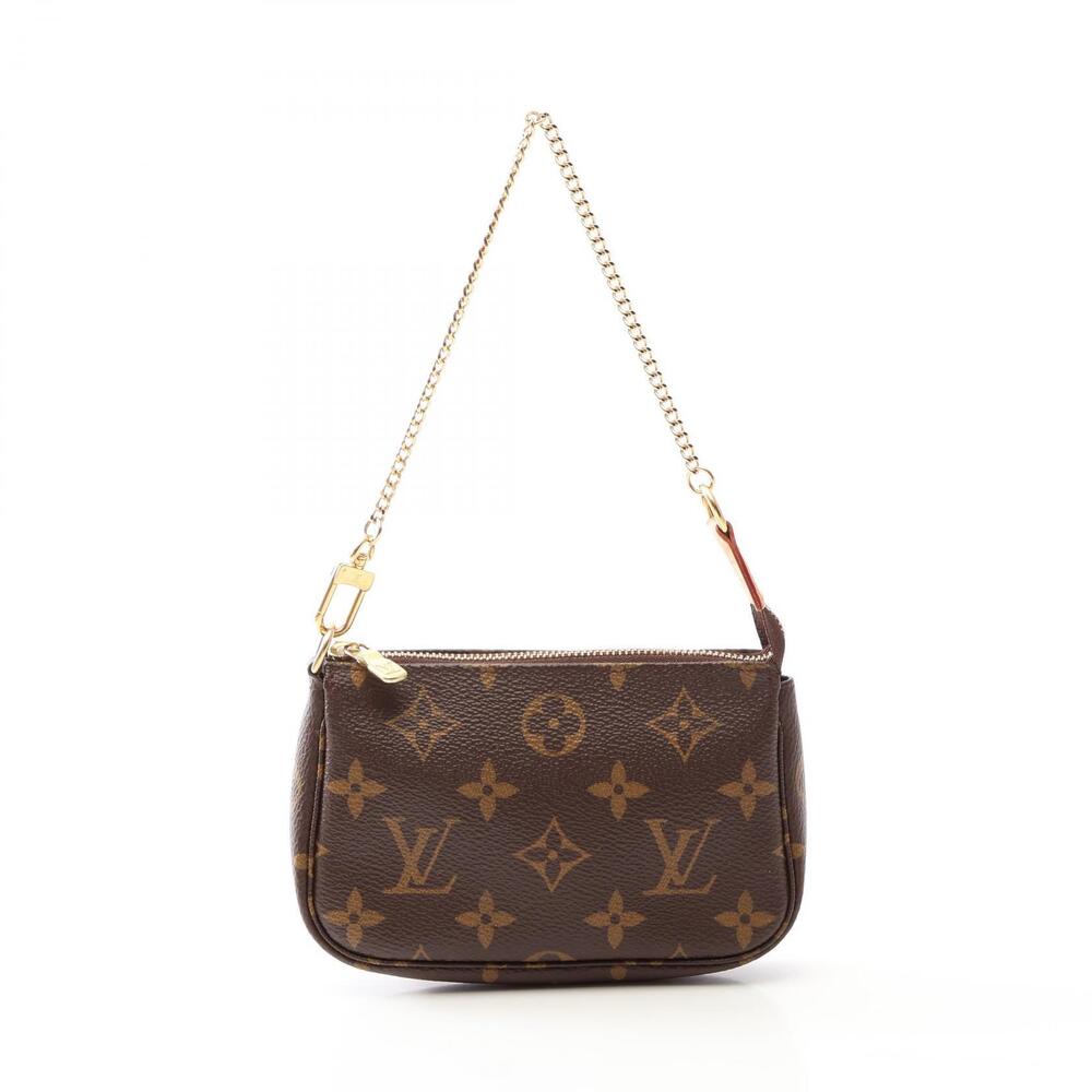 Louis Vuitton Pochette Accessoires Monogram Top Handle Bag Canvas Leather Brown